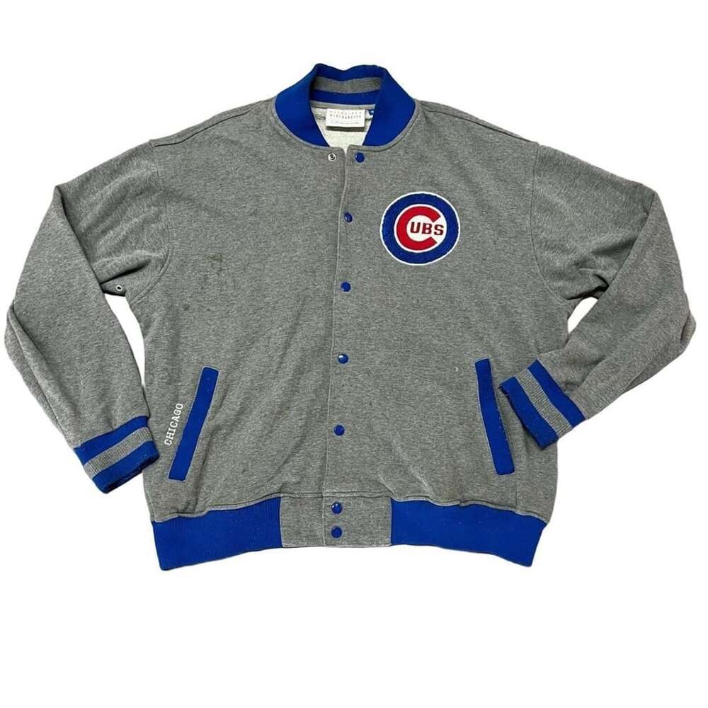 Genuine Merchandise Chicago Cubs Full Snap Varsity Jacket Gray Size L